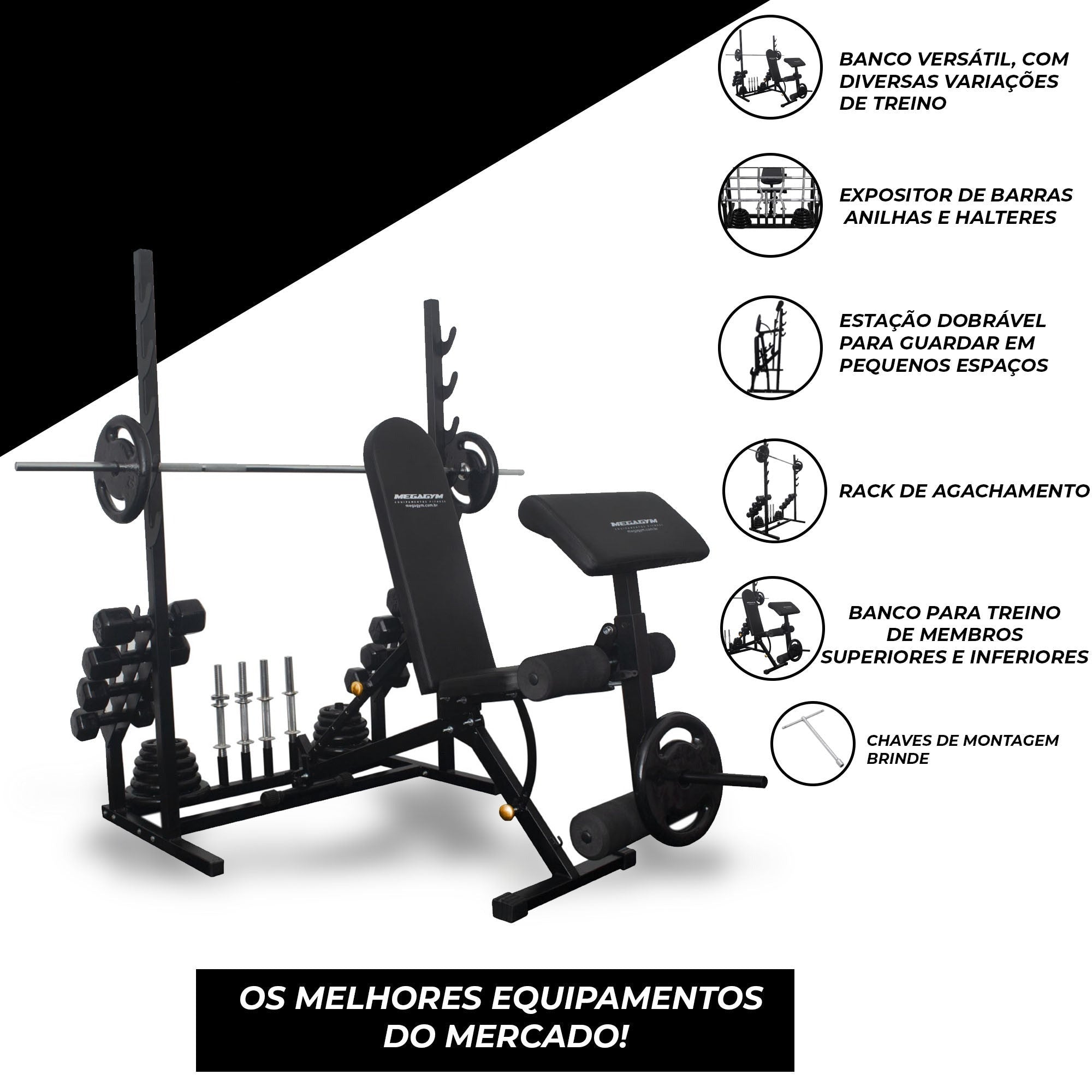 Banco Regulável 10x1 com Cadeira Extensora + Scott + Rack Agachamento - Imagem 7