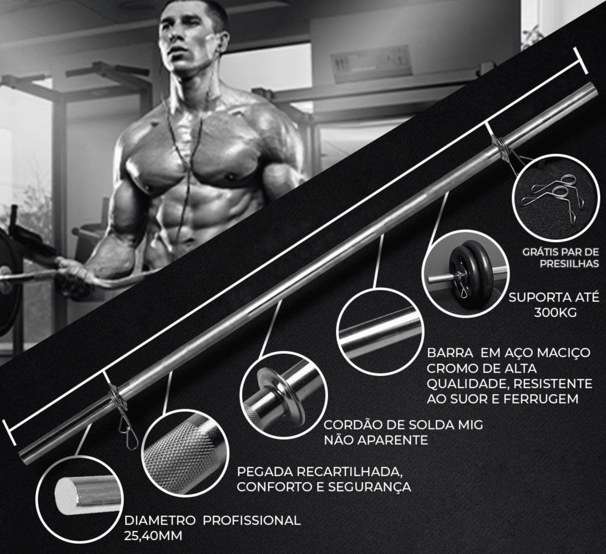 Kit Treino Barras e Halteres Maciços + Suporte + 60Kg Anilhas - Imagem 3