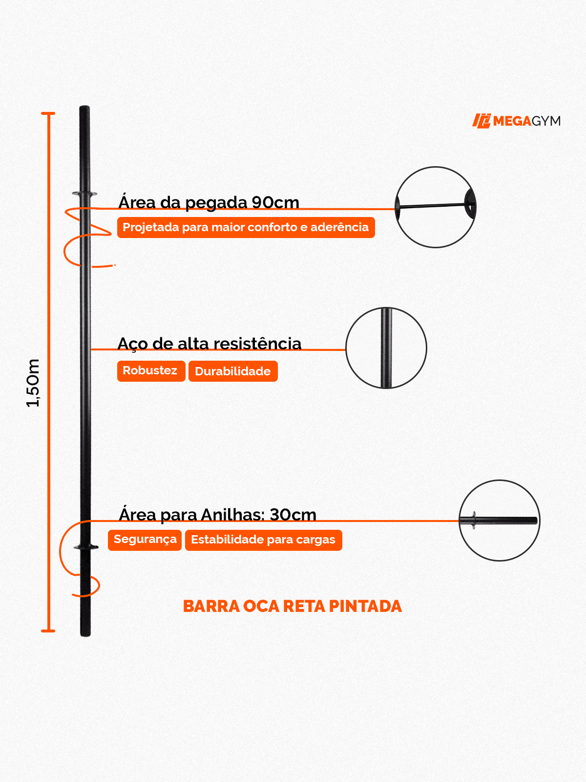 Kit Treino Funcional Com Barra Oca + 10kg de Anilhas - Imagem 3