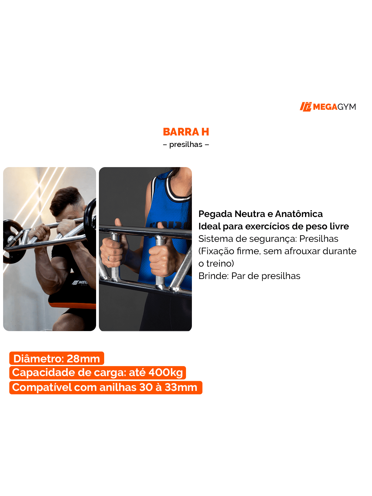 Barra H Maciça Com Presilhas 84cm Cromada 25,40mm - Imagem 2