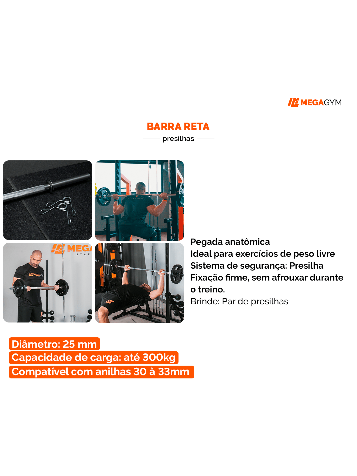 Kit Barra Reta Maciça + 80Kg De Anilhas - Imagem 4