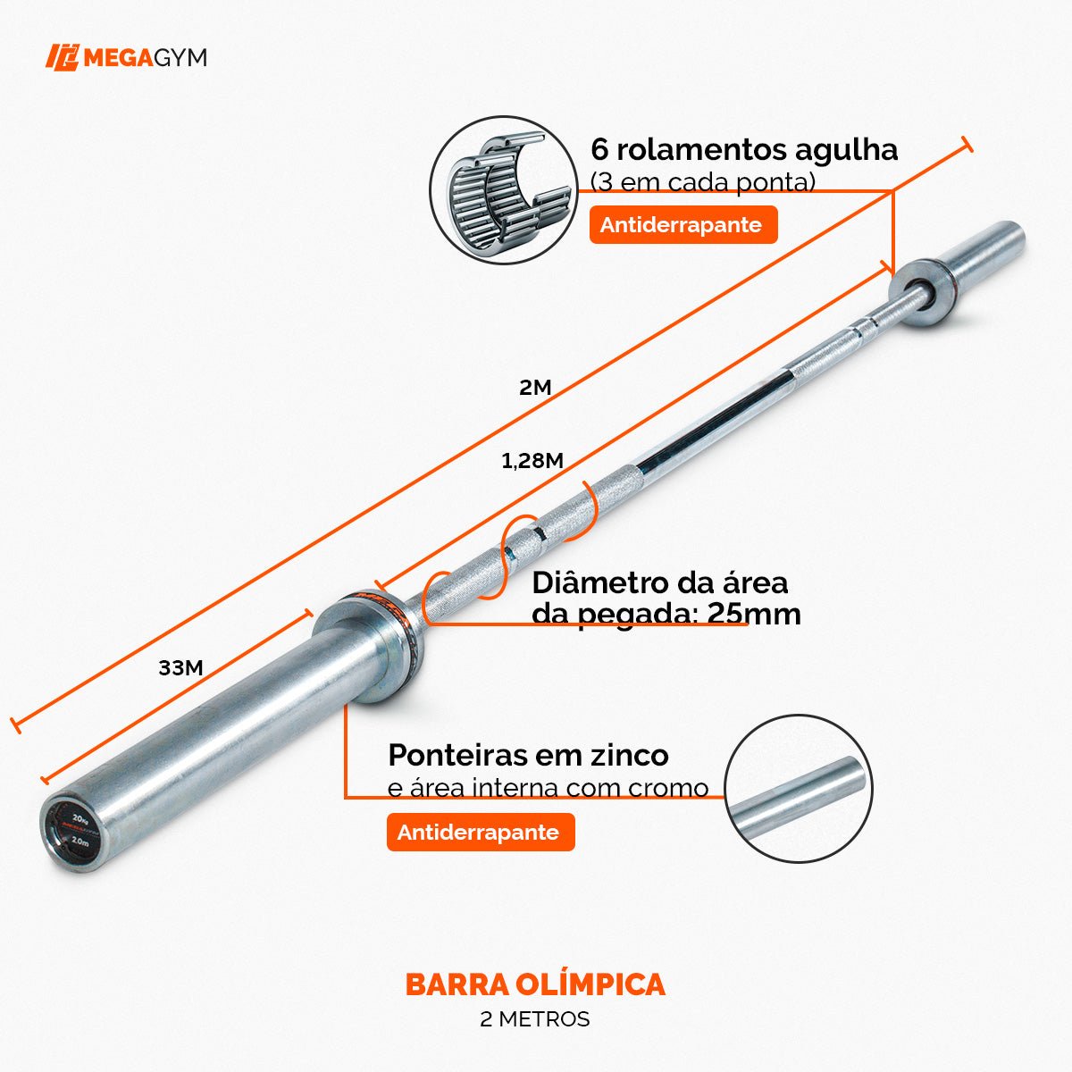 Barra Olímpica Cromada - Imagem 5