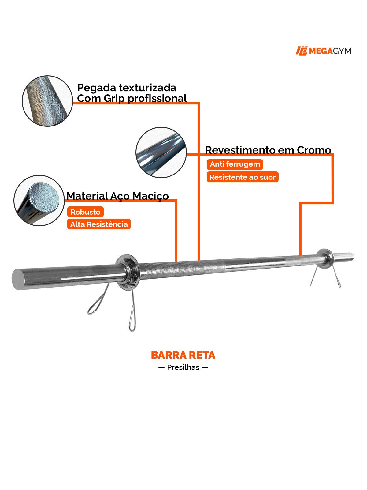 Barra Reta Maciça Cromada 28,57mm - Imagem 3