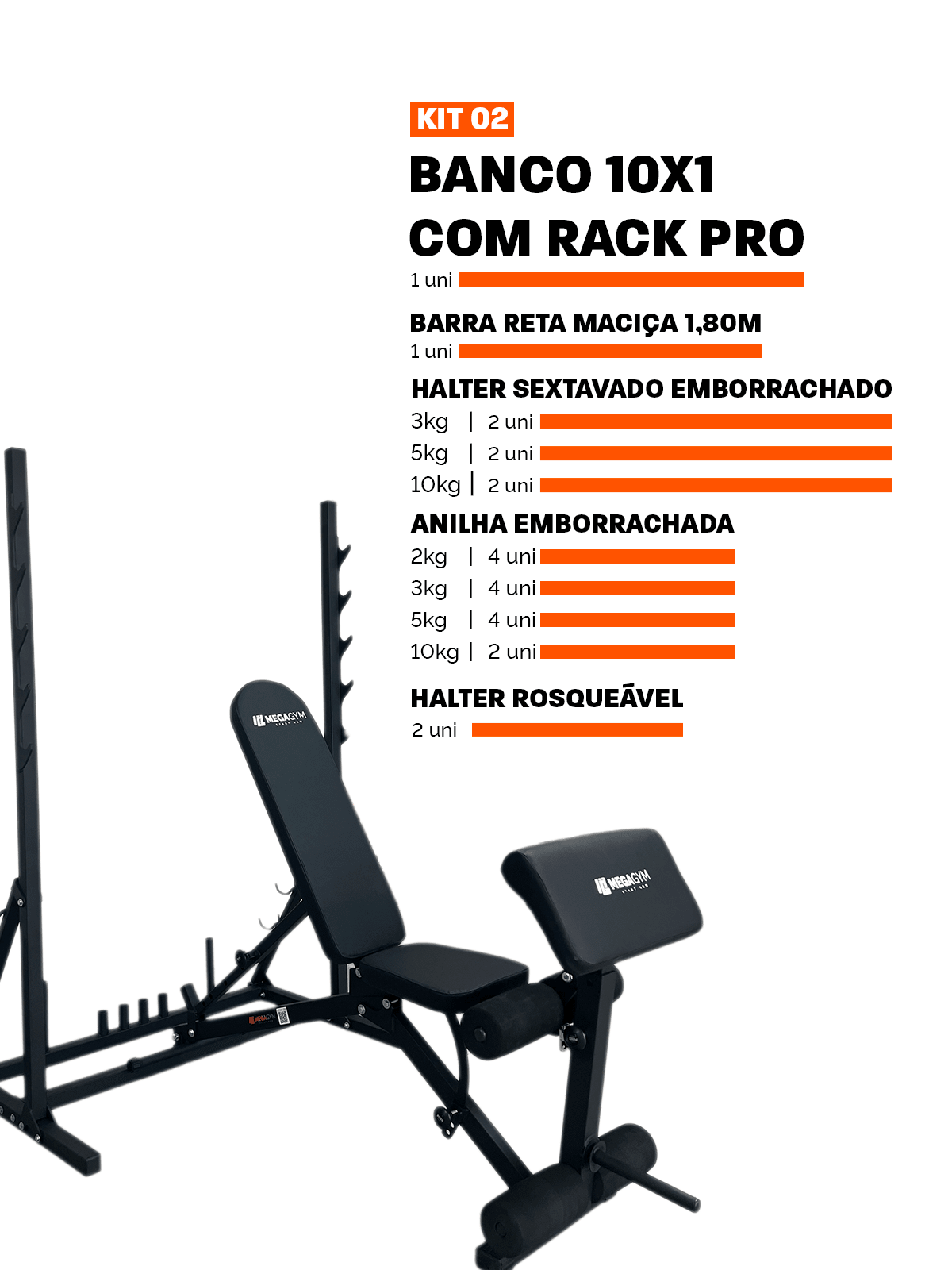 Banco Regulável 10x1 com Cadeira Extensora + Scott + Rack Agachamento - Imagem 16