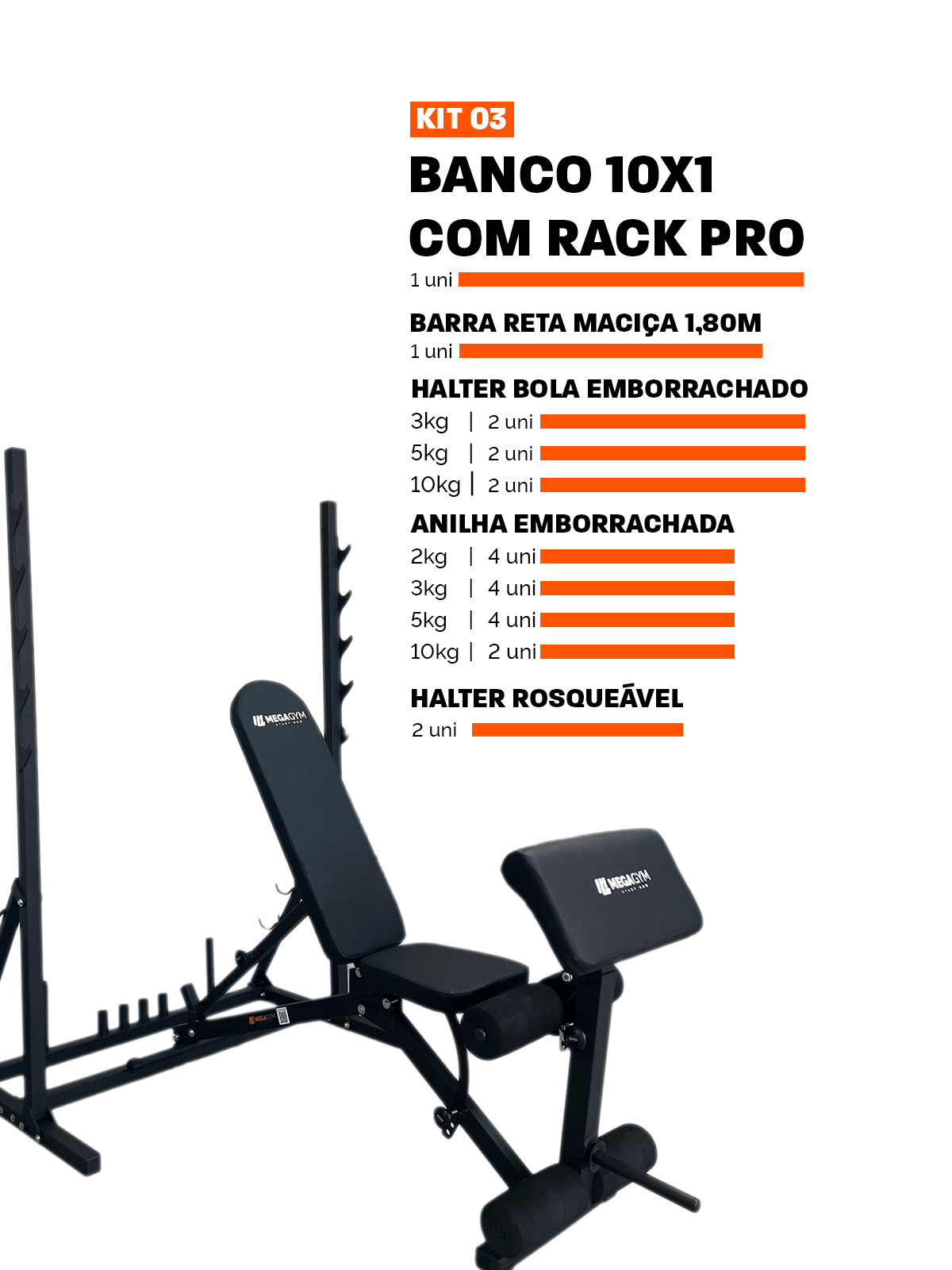 Banco Regulável 10x1 com Cadeira Extensora + Scott + Rack Agachamento - Imagem 18