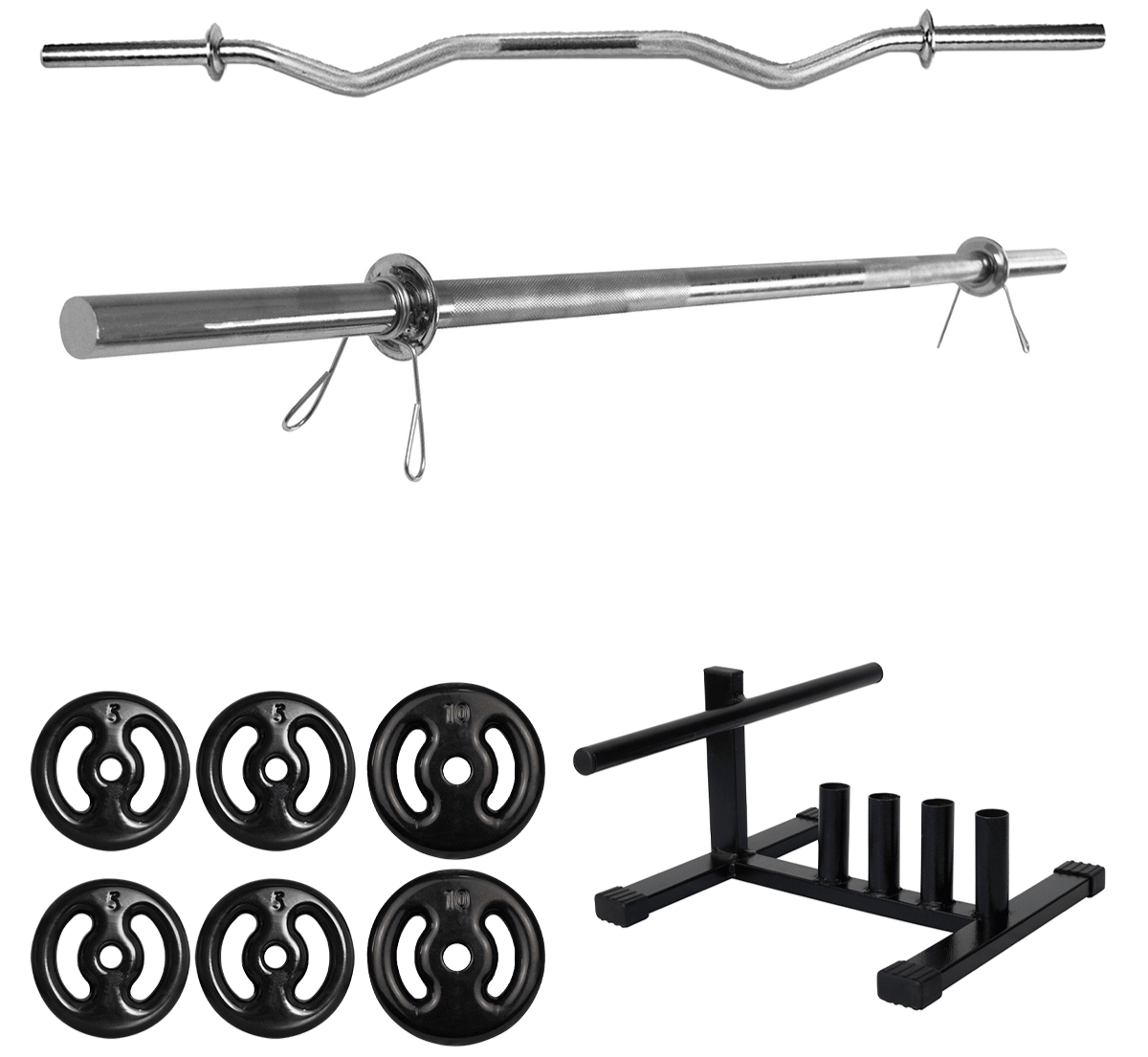 Kit Barras De Musculação + 40Kg De Anilhas + Suportes - Imagem 1